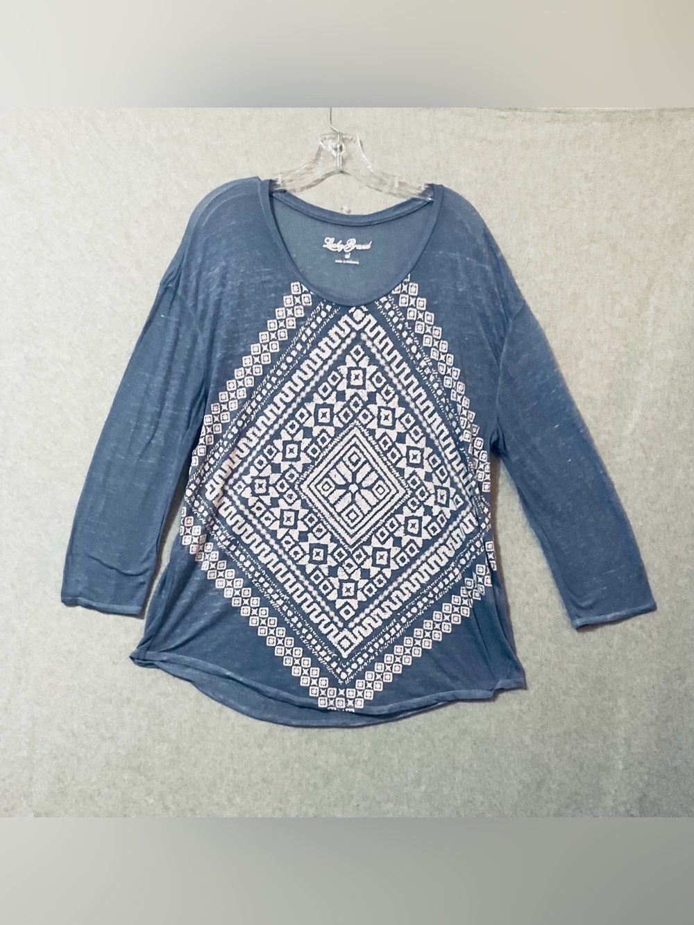 Lucky Brand Blue and white  Printed Long-Sleeve Women's Top Sz XL